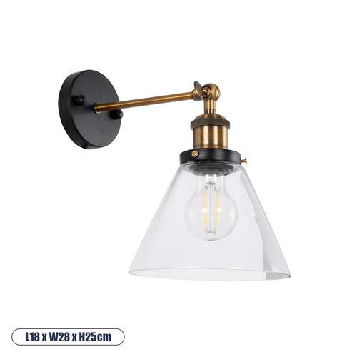 Globostar® LYDIA 01074 Vintage Επιτοίχιο Φωτιστικό Απλίκα Μονόφωτο 1 x E27 IP20 Μαύρο & Χρυσό Μέταλλο με Διάφανο Γυαλί - Μ18 x Π28 x Υ25cm Globostar® LYDIA 01074 Vintage Επιτοίχιο Φωτιστικό Απλίκα Μονόφωτο 1 x E27 IP20 Μαύρο & Χρυσό Μέταλλο με Διάφανο Γυαλί - Μ18 x Π28 x Υ25cm