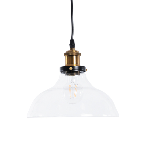 GloboStar® BINGLEY 01075 Vintage Κρεμαστό Φωτιστικό Καμπάνα Μονόφωτο 1 x E27 IP20 Διάφανο Γυαλί με Χρυσό Μέταλλο - Μ24.5 x Π24.5 x Υ15cm