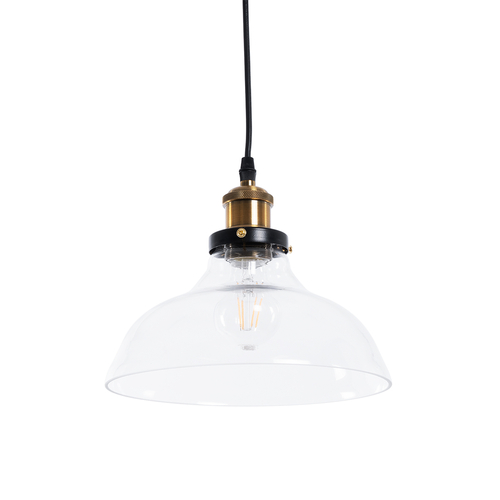 GloboStar® BINGLEY 01075 Vintage Κρεμαστό Φωτιστικό Καμπάνα Μονόφωτο 1 x E27 IP20 Διάφανο Γυαλί με Χρυσό Μέταλλο - Μ24.5 x Π24.5 x Υ15cm