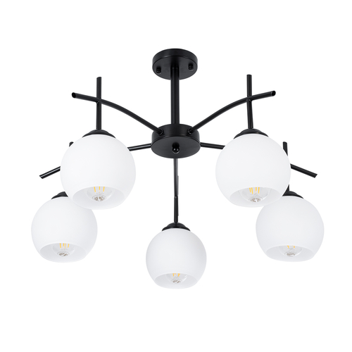 GloboStar® LUNA 01088 Μοντέρνο Φωτιστικό Οροφής Καμπάνα Πολύφωτο 5 x E27 IP20 Μαύρο Μέταλλο με Λευκό Γυαλί - Μ60 x Π60 x Υ43cm
