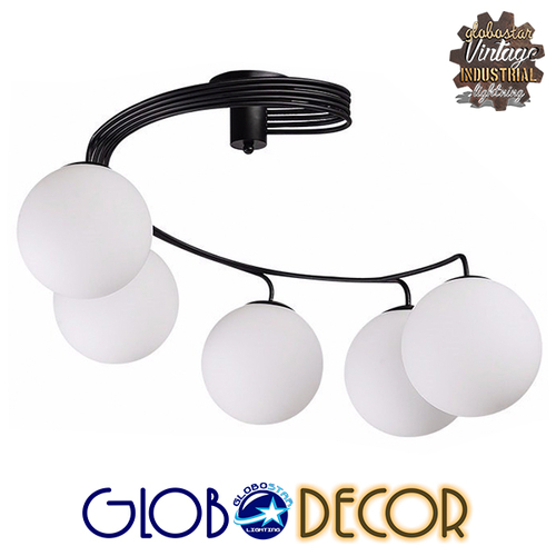 GloboStar® SELINA 01090 Μοντέρνο Φωτιστικό Οροφής Μπάλα Πολύφωτο 5 x E27 IP20 Μαύρο Μέταλλο με Λευκό Γυαλί - Μ63 x Π63 x Υ47cm GloboStar® SELINA 01090 Μοντέρνο Φωτιστικό Οροφής Μπάλα Πολύφωτο 5 x E27 IP20 Μαύρο Μέταλλο με Λευκό Γυαλί - Μ63 x Π63 x Υ47cm