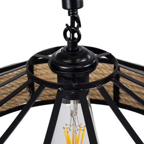 GloboStar® SAHARA 01146 Vintage Κρεμαστό Φωτιστικό Καμπάνα Μονόφωτο 1 x E27 IP20 Μαύρο Μέταλλο με Μπεζ Σχοινί - Μ31 x Π31 x Υ14cm GloboStar® SAHARA 01146 Vintage Κρεμαστό Φωτιστικό Καμπάνα Μονόφωτο 1 x E27 IP20 Μαύρο Μέταλλο με Μπεζ Σχοινί - Μ31 x Π31 x Υ14cm