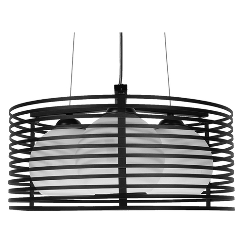 GloboStar® KEVIA 01150 Μοντέρνο Κρεμαστό Φωτιστικό Πλέγμα Τρίφωτο 3 x E27 IP20 Μαύρο Μέταλλο με Λευκό Γυαλί - Μ40 x Π40 x Υ17.5cm