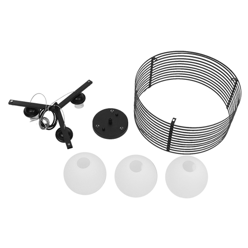 GloboStar® KEVIA 01150 Μοντέρνο Κρεμαστό Φωτιστικό Πλέγμα Τρίφωτο 3 x E27 IP20 Μαύρο Μέταλλο με Λευκό Γυαλί - Μ40 x Π40 x Υ17.5cm