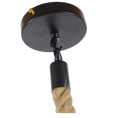 GloboStar® HELLET 01182 Vintage Κρεμαστό Φωτιστικό Πλέγμα Μονόφωτο 1 x E27 IP20 Μαύρο Μέταλλο με Μπεζ Σχοινί - Μ16 x Π16 x Υ25cm