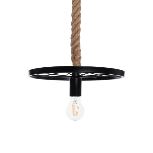 GloboStar® VELO 01185 Vintage Κρεμαστό Φωτιστικό Ανάρτηση Μονόφωτο 1 x E27 IP20 Μαύρο Μέταλλο με Μπεζ Σχοινί - Μ30 x Π30 x Υ12cm