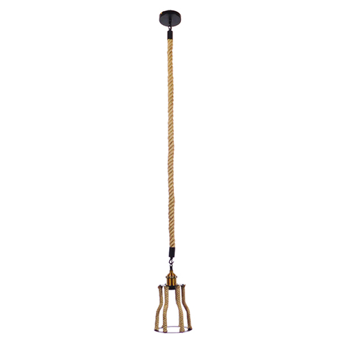 GloboStar® LANTERN 01186 Vintage Κρεμαστό Φωτιστικό Ανάρτηση Μονόφωτο 1 x E27 IP20 Μαύρο & Χρυσό Μέταλλο με Μπεζ Σχοινί - Μ15 x Π15 x Υ24cm
