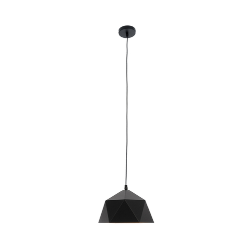 GloboStar® HEXAGON 01194 Μοντέρνο Κρεμαστό Φωτιστικό Καμπάνα Μονόφωτο 1 x E27 IP20 Μαύρο & Χρυσό Μέταλλο - Μ25 x Π25 x Υ15cm