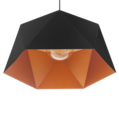 GloboStar® HEXAGON 01195 Μοντέρνο Κρεμαστό Φωτιστικό Καμπάνα Μονόφωτο 1 x E27 IP20 Μαύρο & Χρυσό Μέταλλο - Μ46 x Π46 x Υ25cm