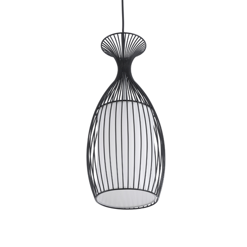 GloboStar® REA 01196 Μοντέρνο Κρεμαστό Φωτιστικό Πλέγμα Μονόφωτο 1 x E27 IP20 Μαύρο Μέταλλο με Λευκό Ύφασμα - Μ18 x Π18 x Υ43cm