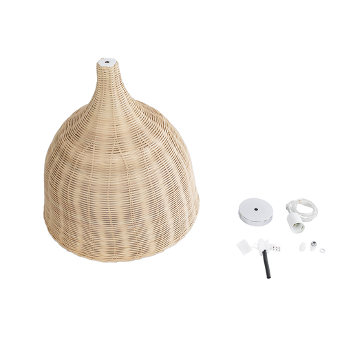 GloboStar® BAHAMAS 01203 Boho Κρεμαστό Φωτιστικό Καμπάνα Μονόφωτο 1 x E27 IP20 Μπεζ Ξύλο - Μ45 x Π45 x Υ47cm