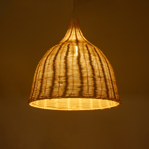 GloboStar® BAHAMAS 01203 Boho Κρεμαστό Φωτιστικό Καμπάνα Μονόφωτο 1 x E27 IP20 Μπεζ Ξύλο - Μ45 x Π45 x Υ47cm