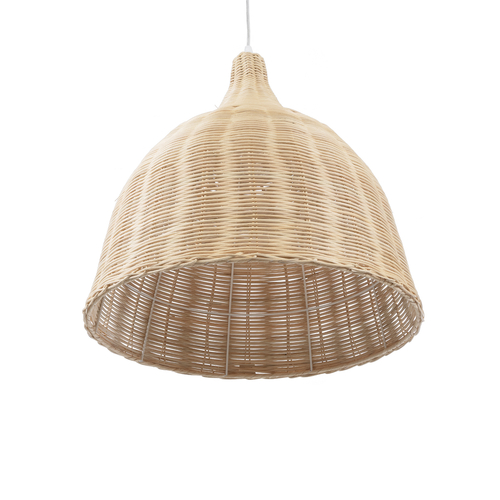 GloboStar® BAHAMAS 01203 Boho Κρεμαστό Φωτιστικό Καμπάνα Μονόφωτο 1 x E27 IP20 Μπεζ Ξύλο - Μ45 x Π45 x Υ47cm