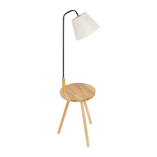 GloboStar® TIFFANY 01206 Μοντέρνο Επιδαπέδιο Φωτιστικό Μονόφωτο 1 x E27 IP20 Μπεζ Ξύλο, Λευκό Ύφασμα με Μαύρο Μέταλλο - Μ28 x Π28 x Υ140cm