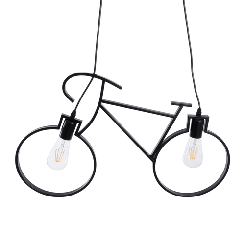 GloboStar® BIKE 01213 Vintage Κρεμαστό Φωτιστικό Φιγούρα Δίφωτο 2 x E27 IP20 Μαύρο Μέταλλο - Μ67 x Π3.5 x Υ41cm