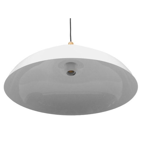 GloboStar® VALLETE 01256 Μοντέρνο Κρεμαστό Φωτιστικό Καμπάνα Μονόφωτο 1 x E27 IP20 Λευκό Μέταλλο με Μπεζ Ξύλο - Μ45 x Π45 x Υ27cm
