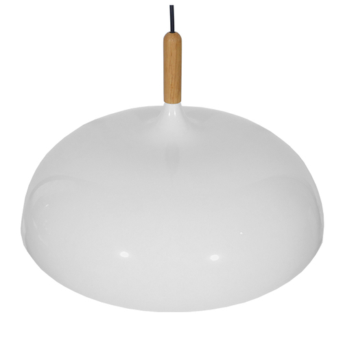GloboStar® VALLETE 01256 Μοντέρνο Κρεμαστό Φωτιστικό Καμπάνα Μονόφωτο 1 x E27 IP20 Λευκό Μέταλλο με Μπεζ Ξύλο - Μ45 x Π45 x Υ27cm