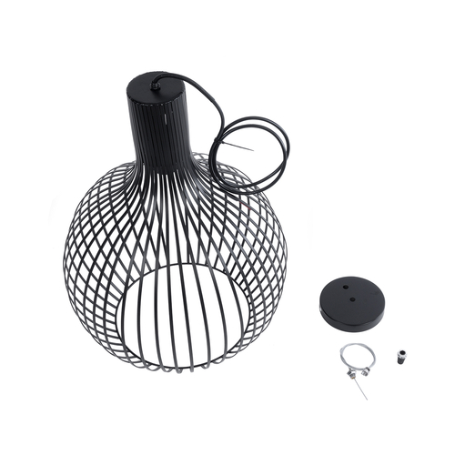GloboStar® SCANDI 01266 Μοντέρνο Κρεμαστό Φωτιστικό Πλέγμα Μονόφωτο 1 x E27 IP20 Μαύρο Μέταλλο - Μ38 x Π38 x Υ50cm
