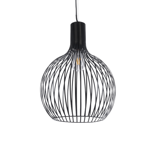 GloboStar® SCANDI 01266 Μοντέρνο Κρεμαστό Φωτιστικό Πλέγμα Μονόφωτο 1 x E27 IP20 Μαύρο Μέταλλο - Μ38 x Π38 x Υ50cm