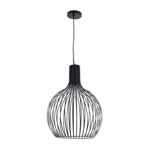 GloboStar® SCANDI 01266 Μοντέρνο Κρεμαστό Φωτιστικό Πλέγμα Μονόφωτο 1 x E27 IP20 Μαύρο Μέταλλο - Μ38 x Π38 x Υ50cm