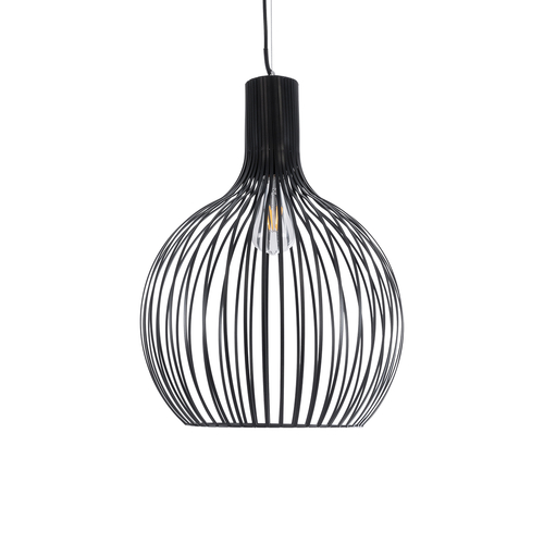 GloboStar® SCANDI 01266 Μοντέρνο Κρεμαστό Φωτιστικό Πλέγμα Μονόφωτο 1 x E27 IP20 Μαύρο Μέταλλο - Μ38 x Π38 x Υ50cm