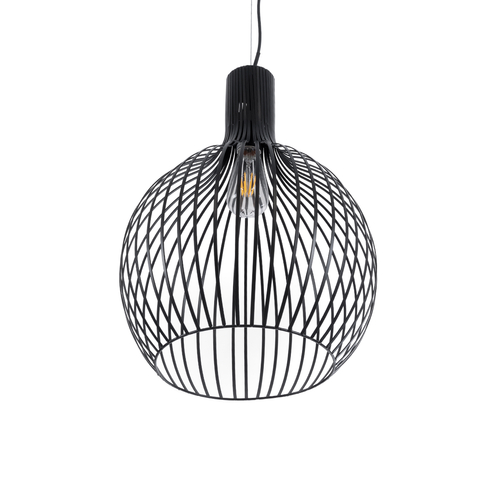 GloboStar® SCANDI 01266 Μοντέρνο Κρεμαστό Φωτιστικό Πλέγμα Μονόφωτο 1 x E27 IP20 Μαύρο Μέταλλο - Μ38 x Π38 x Υ50cm