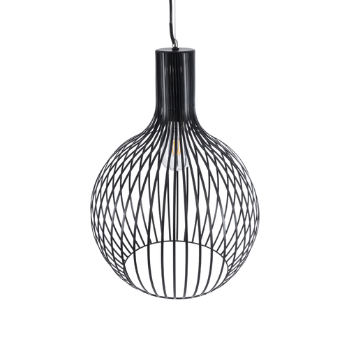 GloboStar® SCANDI 01266 Μοντέρνο Κρεμαστό Φωτιστικό Πλέγμα Μονόφωτο 1 x E27 IP20 Μαύρο Μέταλλο - Μ38 x Π38 x Υ50cm