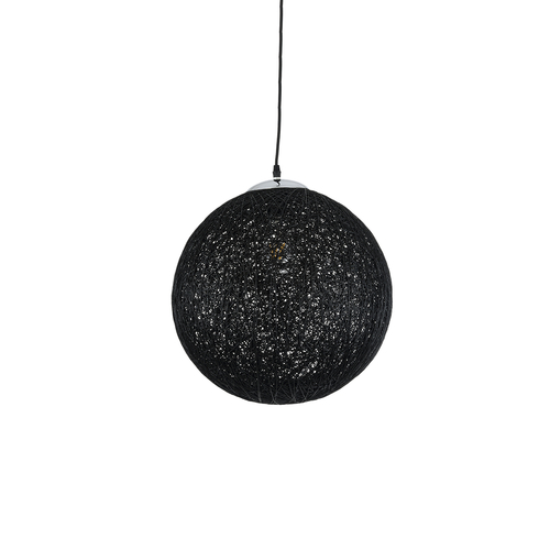 GloboStar® OCEANA 01360 Boho Κρεμαστό Φωτιστικό Μπάλα Μονόφωτο 1 x E27 IP20 Μαύρο Σχοινί - Μ40 x Π40 x Υ40cm