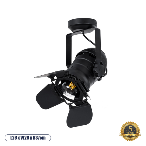GloboStar® DETROIT 01372 Vintage Φωτιστικό Οροφής Πλέγμα Μονόφωτο 1 x E27 IP20 Μαύρο Μέταλλο - Μ26 x Π26 x Υ37cm