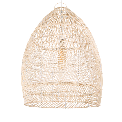 GloboStar® MALIBU 01811 Boho Κρεμαστό Φωτιστικό Καμπάνα Μονόφωτο 1 x E27 IP20 Μπεζ Ξύλο - Μ76 x Π76 x Υ100cm