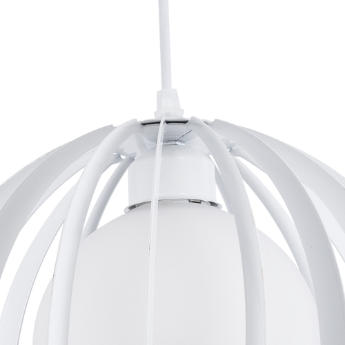 GloboStar® INGLEY 01225 Μοντέρνο Κρεμαστό Φωτιστικό Πλέγμα Μονόφωτο 1 x E27 IP20 Λευκό Μέταλλο με Λευκό Γυαλί - Μ26 x Π26 x Υ21cm