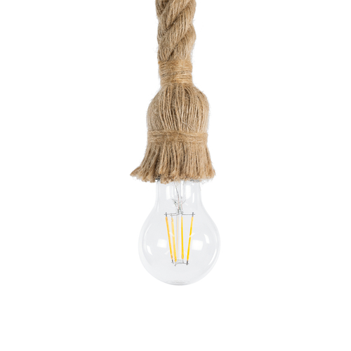 GloboStar® ROPE 01278 Vintage Κρεμαστό Φωτιστικό Ανάρτηση Μονόφωτο 1 x E27 IP20 Μπεζ Σχοινί - Μ3.5 x Π3.5 x Y100cm