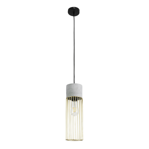 GloboStar® DURANT 01322 Μοντέρνο Κρεμαστό Φωτιστικό Πλέγμα Μονόφωτο 1 x E27 IP20 Γκρι Τσιμέντο με Μπεζ Μέταλλο - Μ12 x Π12 x Υ40cm
