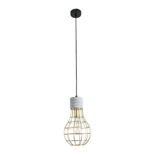 GloboStar® DURANT 01325 Μοντέρνο Κρεμαστό Φωτιστικό Πλέγμα Μονόφωτο 1 x E27 IP20 Γκρι Τσιμέντο με Χρυσό Μέταλλο - Μ20 x Π20 x Υ35cm