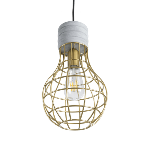 GloboStar® DURANT 01325 Μοντέρνο Κρεμαστό Φωτιστικό Πλέγμα Μονόφωτο 1 x E27 IP20 Γκρι Τσιμέντο με Χρυσό Μέταλλο - Μ20 x Π20 x Υ35cm