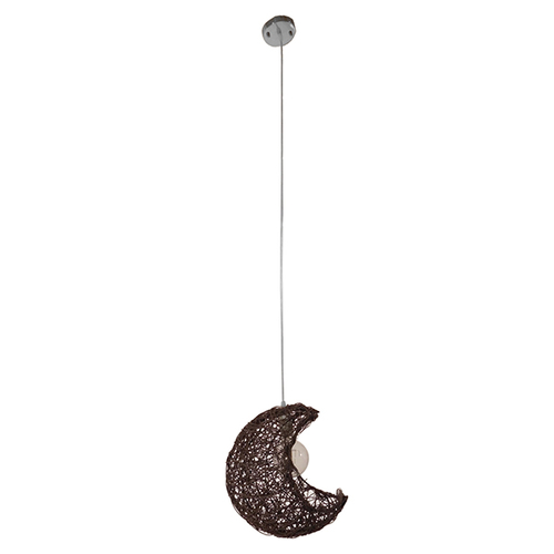 GloboStar® CRESCENT 01330 Vintage Κρεμαστό Φωτιστικό Πλέγμα Μονόφωτο 1 x E27 IP20 Καφέ Rattan - Μ30 x Π20 x Υ35cm