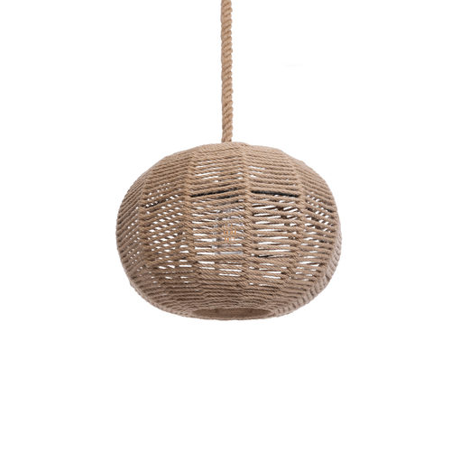 GloboStar® MANDALA 01331 Vintage Κρεμαστό Φωτιστικό Πλέγμα Μονόφωτο 1 x E27 IP20 Μπεζ Σχοινί - Μ40 x Π40 x Υ33cm