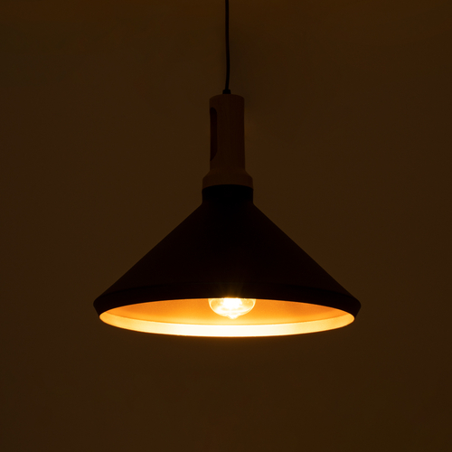 GloboStar® CALYPSO 01334 Μοντέρνο Κρεμαστό Φωτιστικό Καμπάνα Σετ Τρίφωτο 3 x E27 Μαύρο & Χρυσό Μέταλλο με Μπεζ Ξύλο - Μ110 x Π110 x Υ35cm