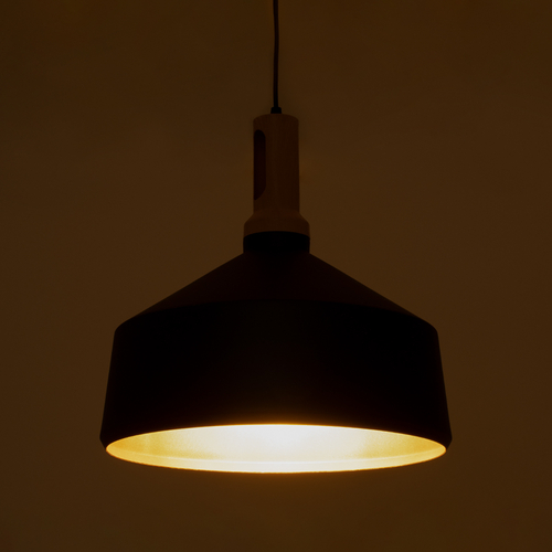 GloboStar® CALYPSO 01334 Μοντέρνο Κρεμαστό Φωτιστικό Καμπάνα Σετ Τρίφωτο 3 x E27 Μαύρο & Χρυσό Μέταλλο με Μπεζ Ξύλο - Μ110 x Π110 x Υ35cm