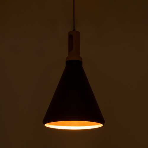 GloboStar® CALYPSO 01334 Μοντέρνο Κρεμαστό Φωτιστικό Καμπάνα Σετ Τρίφωτο 3 x E27 Μαύρο & Χρυσό Μέταλλο με Μπεζ Ξύλο - Μ110 x Π110 x Υ35cm