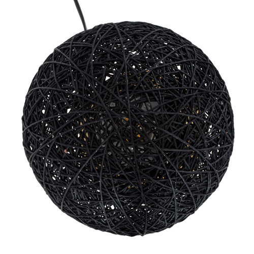 GloboStar® OCEANA 01338 Boho Επιτραπέζιο Φωτιστικό Πορτατίφ Μονόφωτο Μαύρο Ξύλινο Ψάθινο Rattan Φ20 x Υ22cm