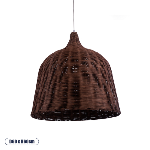 GloboStar® BAHAMAS 01369 Boho Κρεμαστό Φωτιστικό Καμπάνα Μονόφωτο 1 x E27 IP20 Καφέ Ξύλο - Μ60 x Π60 x Υ60cm
