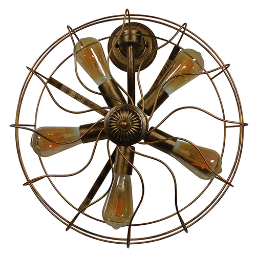 GloboStar® FAN 01381 Vintage Επιτοίχιο Φωτιστικό Απλίκα Πολύφωτο 5 x E27 IP20 Χάλκινο Μέταλλο - Μ46 x Π22 x Υ46cm