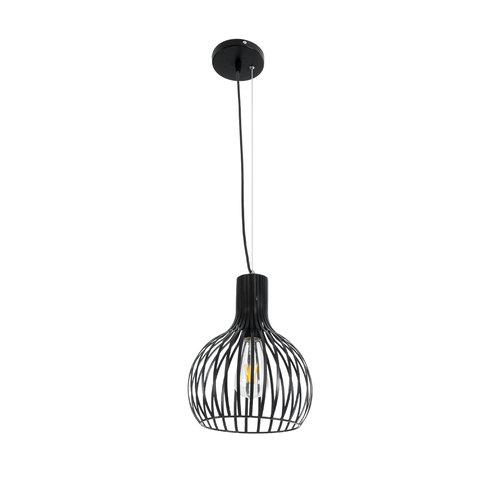 GloboStar® SCANDI 01386 Vintage Κρεμαστό Φωτιστικό Πλέγμα Μονόφωτο 1 x E27 IP20 Μαύρο Μέταλλο - Μ23 x Π23 x Υ30cm