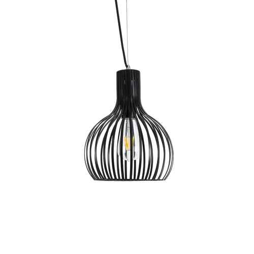 GloboStar® SCANDI 01386 Vintage Κρεμαστό Φωτιστικό Πλέγμα Μονόφωτο 1 x E27 IP20 Μαύρο Μέταλλο - Μ23 x Π23 x Υ30cm
