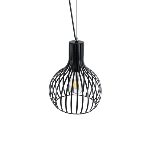 GloboStar® SCANDI 01386 Vintage Κρεμαστό Φωτιστικό Πλέγμα Μονόφωτο 1 x E27 IP20 Μαύρο Μέταλλο - Μ23 x Π23 x Υ30cm