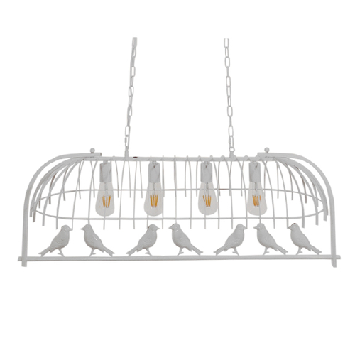 GloboStar® NEST 01403 Vintage Κρεμαστό Φωτιστικό Φιγούρα Πολύφωτο 4 x E27 IP20 Λευκό Μέταλλο με Πράσινο Πλαστικό - Μ103 x Π34 x Υ36.5cm