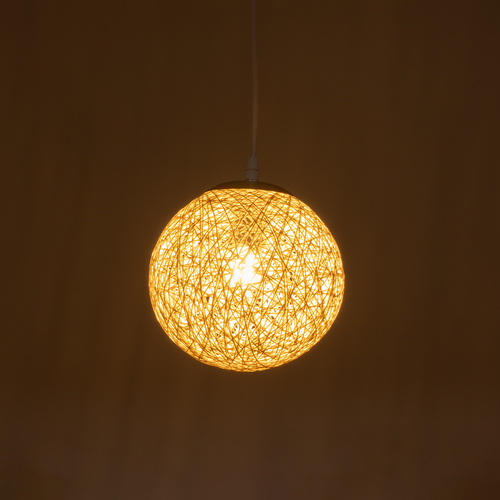 GloboStar® OCEANA 01355 Boho Κρεμαστό Φωτιστικό Μπάλα Μονόφωτο 1 x E27 IP20 Λευκό Σχοινί - Μ20 x Π20 x Υ20cm