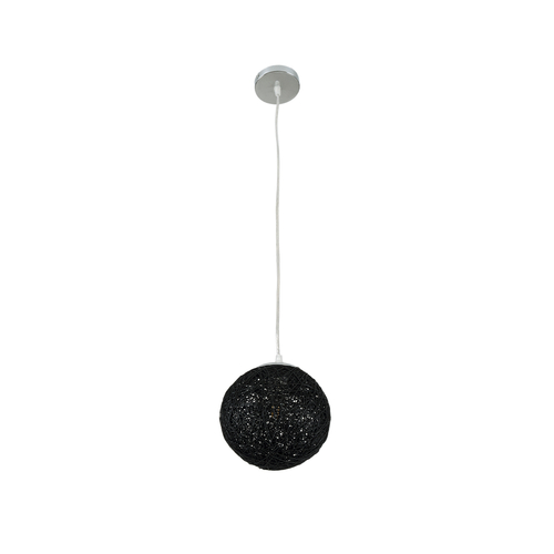 GloboStar® OCEANA 01356 Boho Κρεμαστό Φωτιστικό Μπάλα Μονόφωτο 1 x E27 IP20 Μαύρο Σχοινί - Μ20 x Π20 x Υ20cm