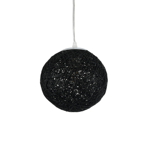 GloboStar® OCEANA 01356 Boho Κρεμαστό Φωτιστικό Μπάλα Μονόφωτο 1 x E27 IP20 Μαύρο Σχοινί - Μ20 x Π20 x Υ20cm